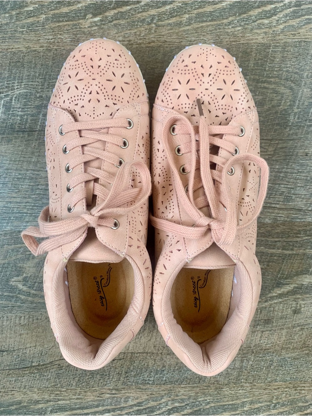 Comfort Street Cottagecore Retta Blush Pink Laser-Cut Lace-Up Sneaker